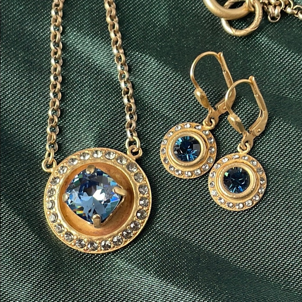 Catherine Popesco Gold Necklace with Blue Crystals
